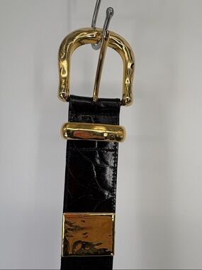 🎪 Avignon Black suede and embossed Leather Belt with Gold Buckle
